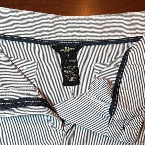 Julie Mitchell Striped Cargo Capris Chambray White Women’s Size 8 - Picture 7 of 13